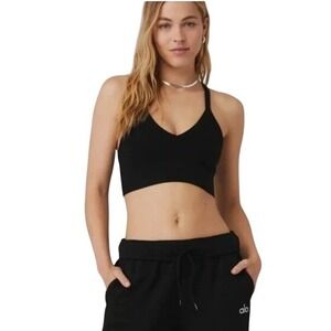 ALO Yoga Seamless Ribbed Low Back BLACK Bra Sz M, VG Pre-Owned Cond, Sold Out!